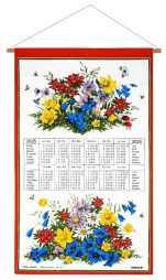 Calendrier Kreier 2025 bouquets fleuris pur lin, 69 x 41 cm