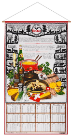 Calendar Kreier 2025 Swiss cheese fondue, pure linen, 69 x 41 cm