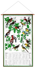 Calendrier Kreier 2025 Oiseaux, pur lin, 69 x 41 cm