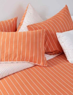 Housse de couette + taie 65x65 cm Lignes orange/blanc/beige 100% coton satin