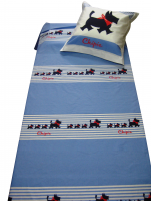 Flat sheet + pillowcase Chipie small dog blue foam 100% cotton