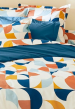 Housse couette et taie 65x65 cm 100% coton percale géométrie moderne bleu 80 fil