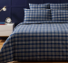 Housse couette + taie 100% coton flanelle Tartan bleu & gris Tommy Hilfiger