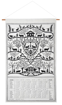 Calendrier Kreier 2026 Ascension montagne, noir et blanc, pur lin, 69x41cm