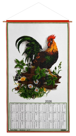 Calendar Kreier 2026 Rooster, pure linen, 69 x 41 cm
