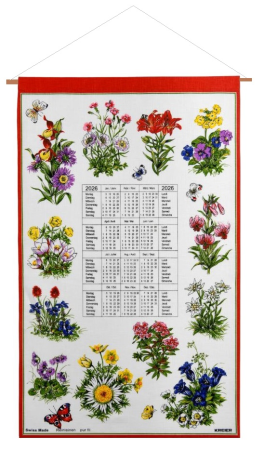 Calendar Kreier 2026 Alpine flowers, pure linen, 69 x 41 cm
