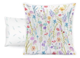 Taie d'oreiller Fleurs aquarelles 100% coton peigné percale 80 fils/cm²