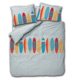 Bettbezug + Kissenbezug 65x65 cm 100% Baumwolle bunte Surfbretter