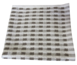 Lavette +/- 34x34 cm 100% coton gaufré taupe et blanc