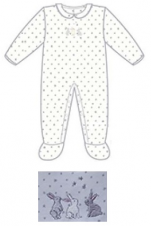 Sleepsuit printed velor fleece knit stars and rabbits. Size 3 to 18 months.